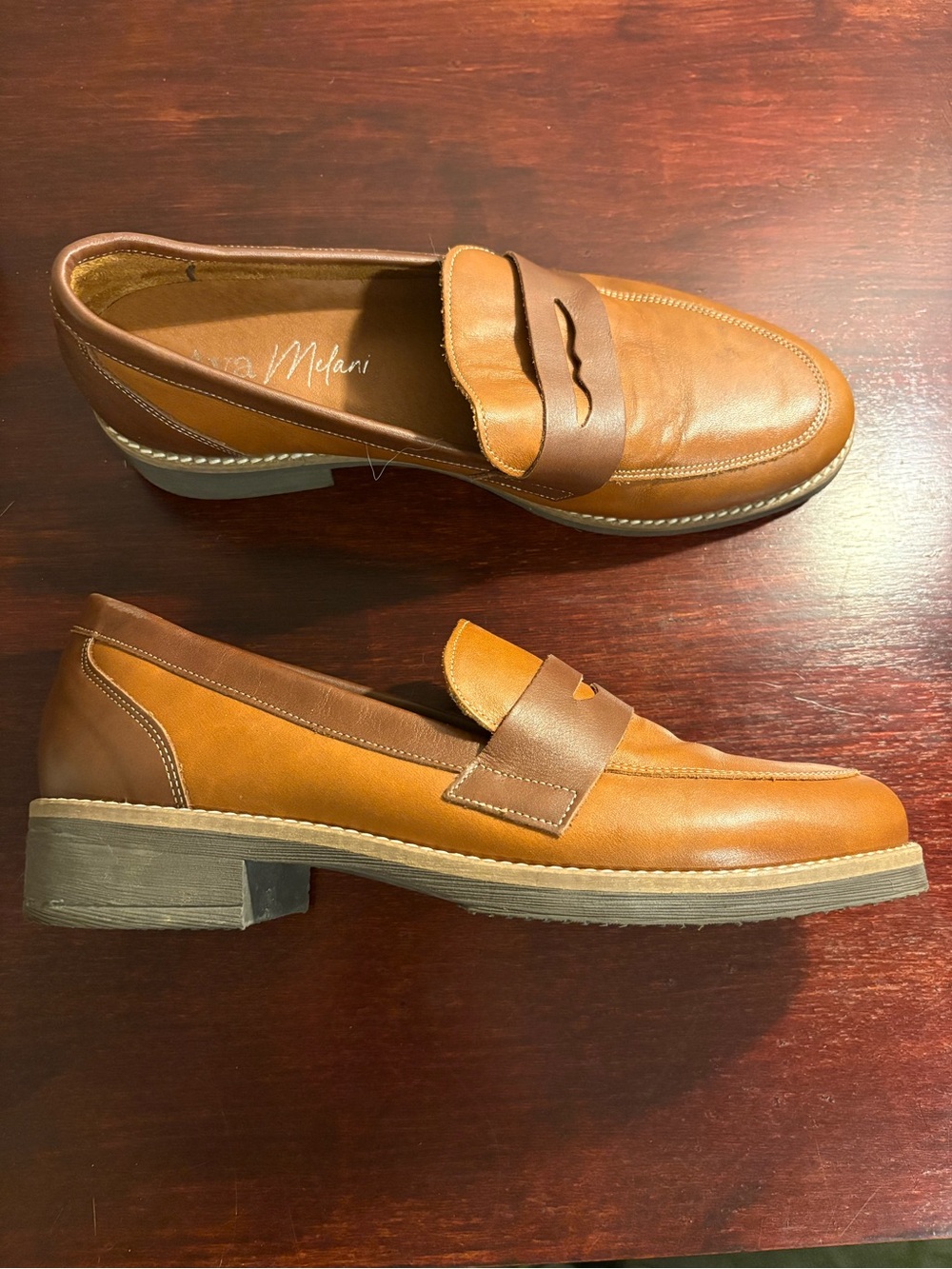 Women's NEW Tan Leather Penny Loafers by Ava Melani